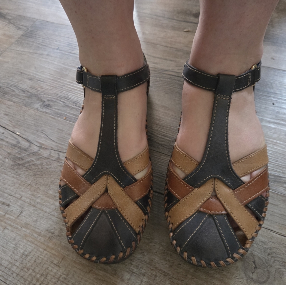 PIKOLINOS Women's Puerto Vallarta Sandals - Blue, Brown, and Tan NEW without box